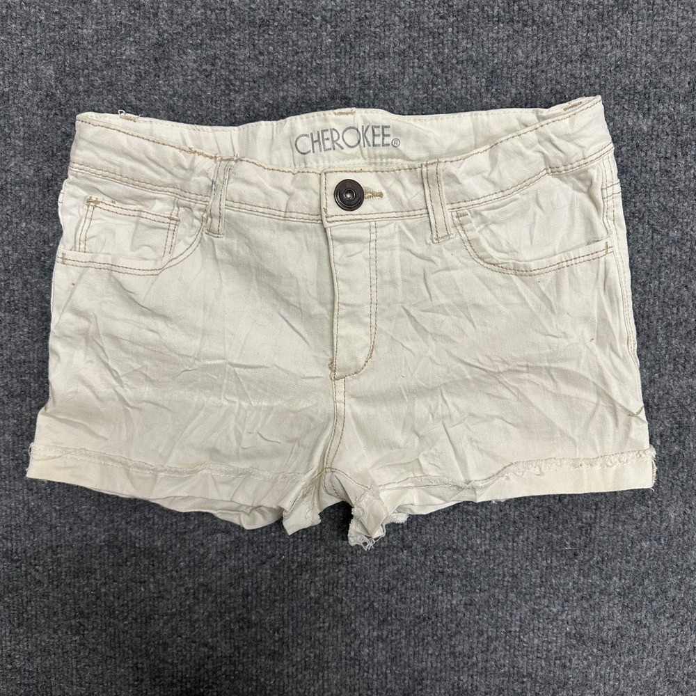 Cherokee Shorts Girls Size XL 14/16 Cream Denim Cutoff Raw Hem Casual Stained